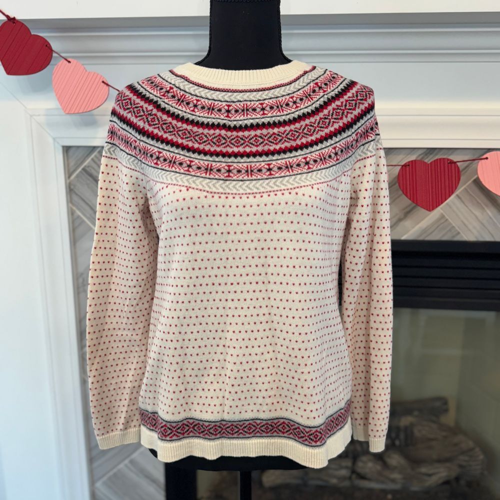 Talbots‎ Fair Isle Sweater Crewneck Pullover Long Sleeve Knit Medium Petite